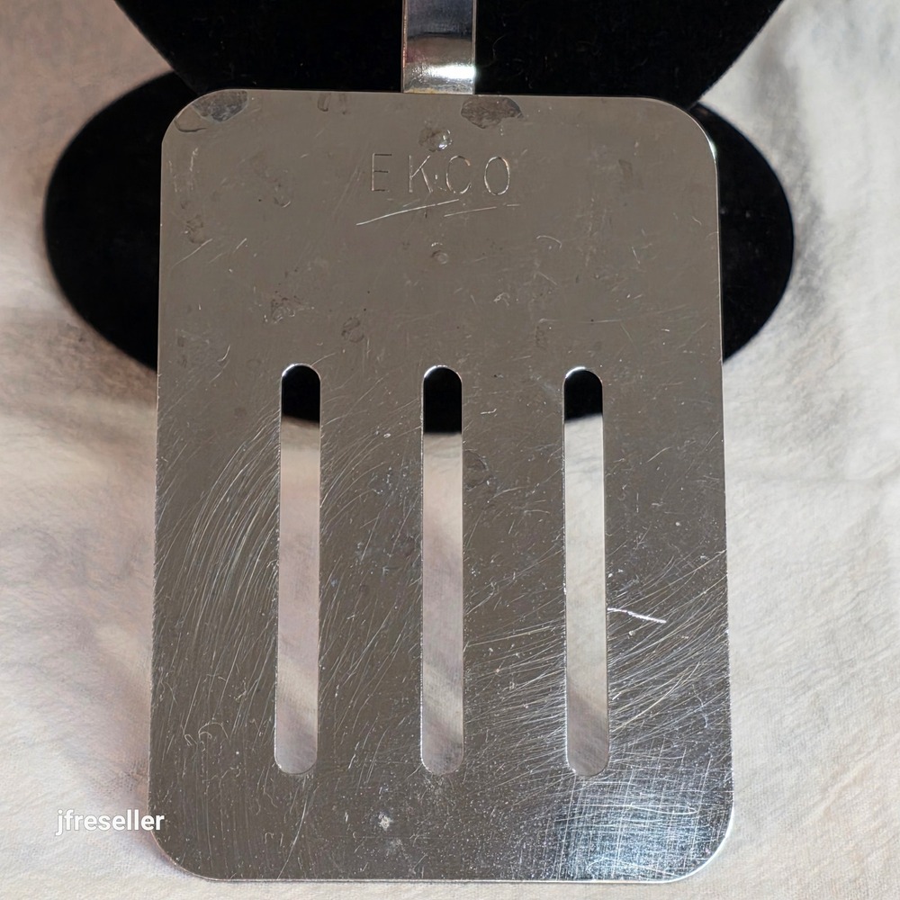 Vintage Ekco Stainless Steel Slotted Spatula Turner Black Handle Kitchen Utensil